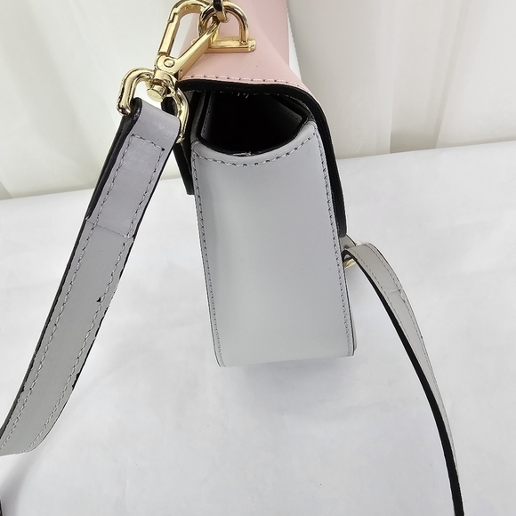 Made In Italy Smooth Leather Handbag Pink White and Gray With Strap - Picture 3 of 9